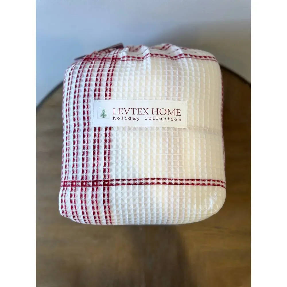 Levtex Peppermint Plaid Duvet Set Full Queen Red White Cotton Holiday NEW